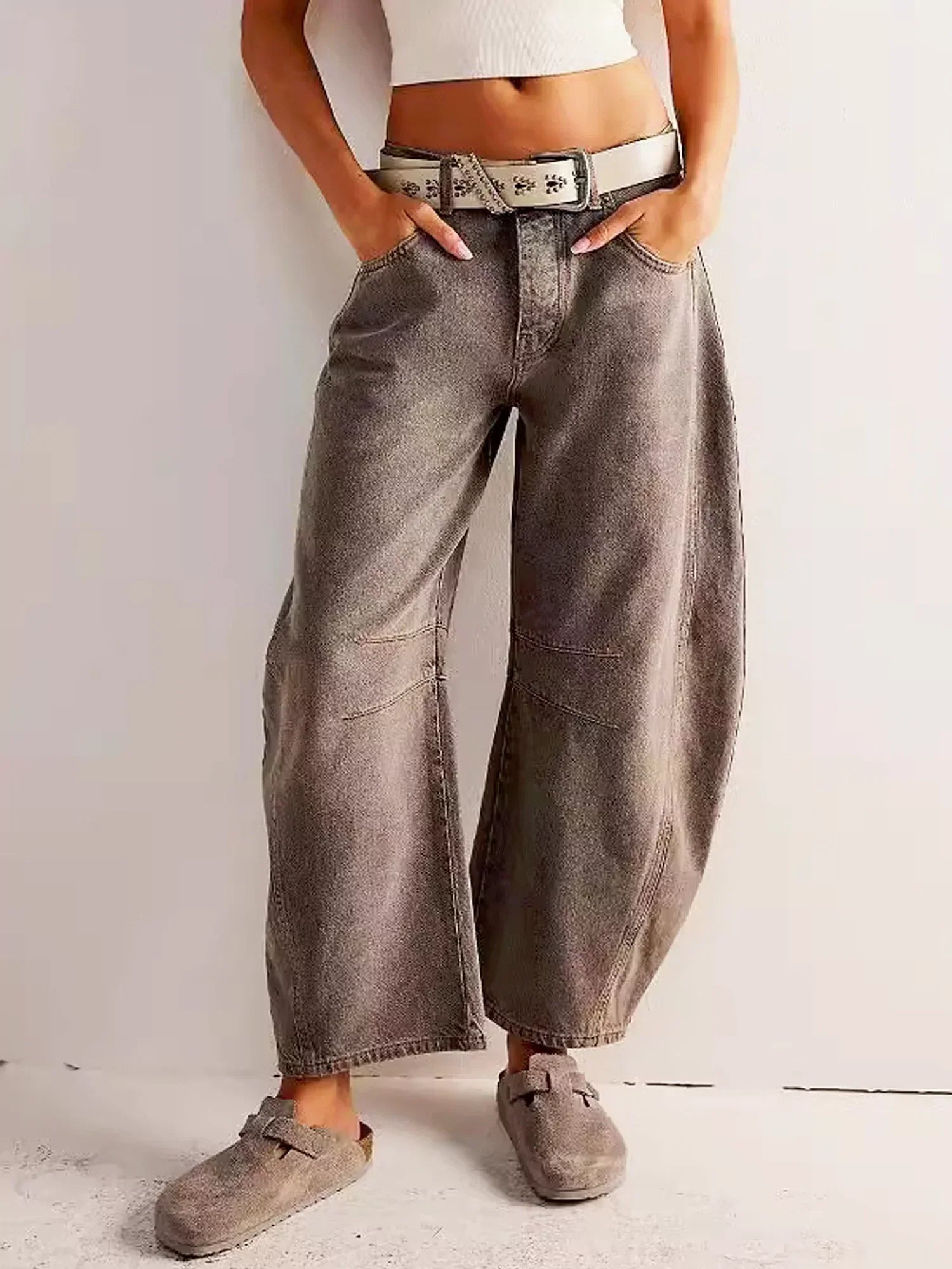 Damen Barrel Jeans Leopardenmuster Weit geschnitten 6