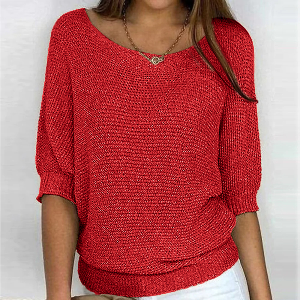 Damen Basic Pullover mit 3/4-Ärmeln und Rundhalsausschnitt 4