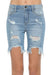 Damen Bermuda Shorts mit unregelmäßigem Saum aus Denim 3