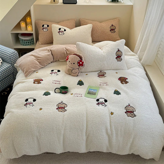 Damen Bettwäsche-Set 135x200 mit Hasenstickerei und Wendbarem Design 10