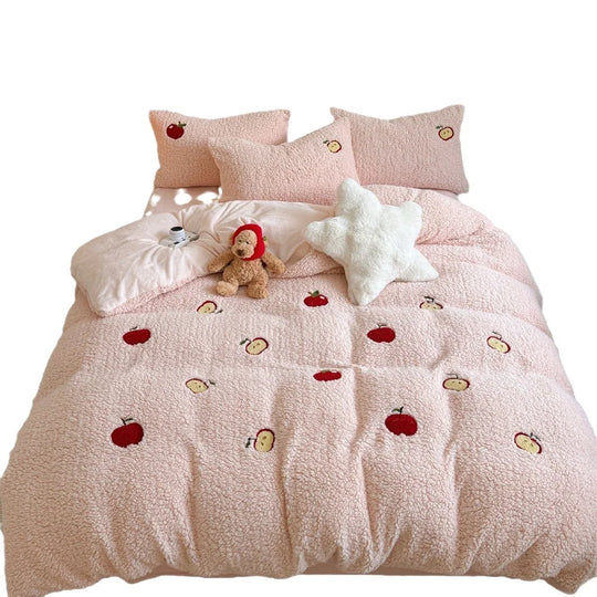 Damen Bettwäsche-Set 135x200 mit Hasenstickerei und Wendbarem Design 3