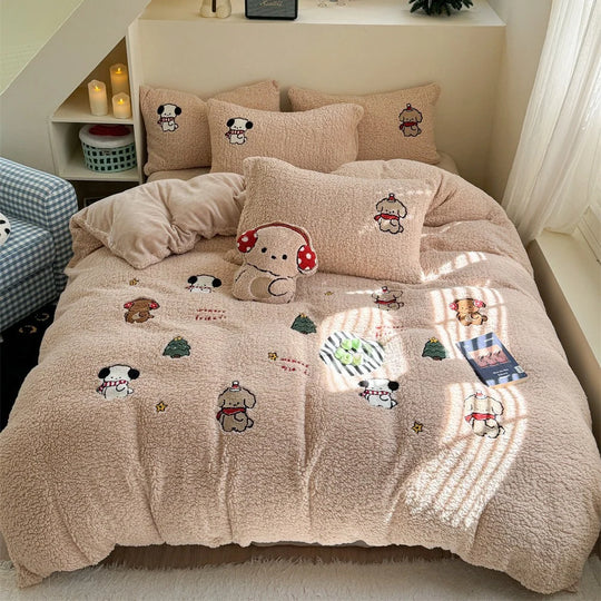 Damen Bettwäsche-Set 135x200 mit Hasenstickerei und Wendbarem Design 4