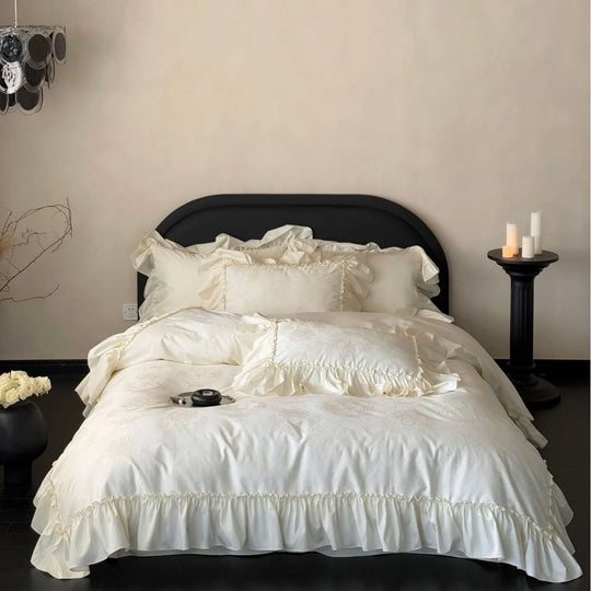 Damen Bettwäsche Set 180x200 mit Jacquardstickerei und Chiffonrüschen 0