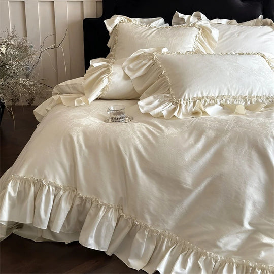 Damen Bettwäsche Set 180x200 mit Jacquardstickerei und Chiffonrüschen 2