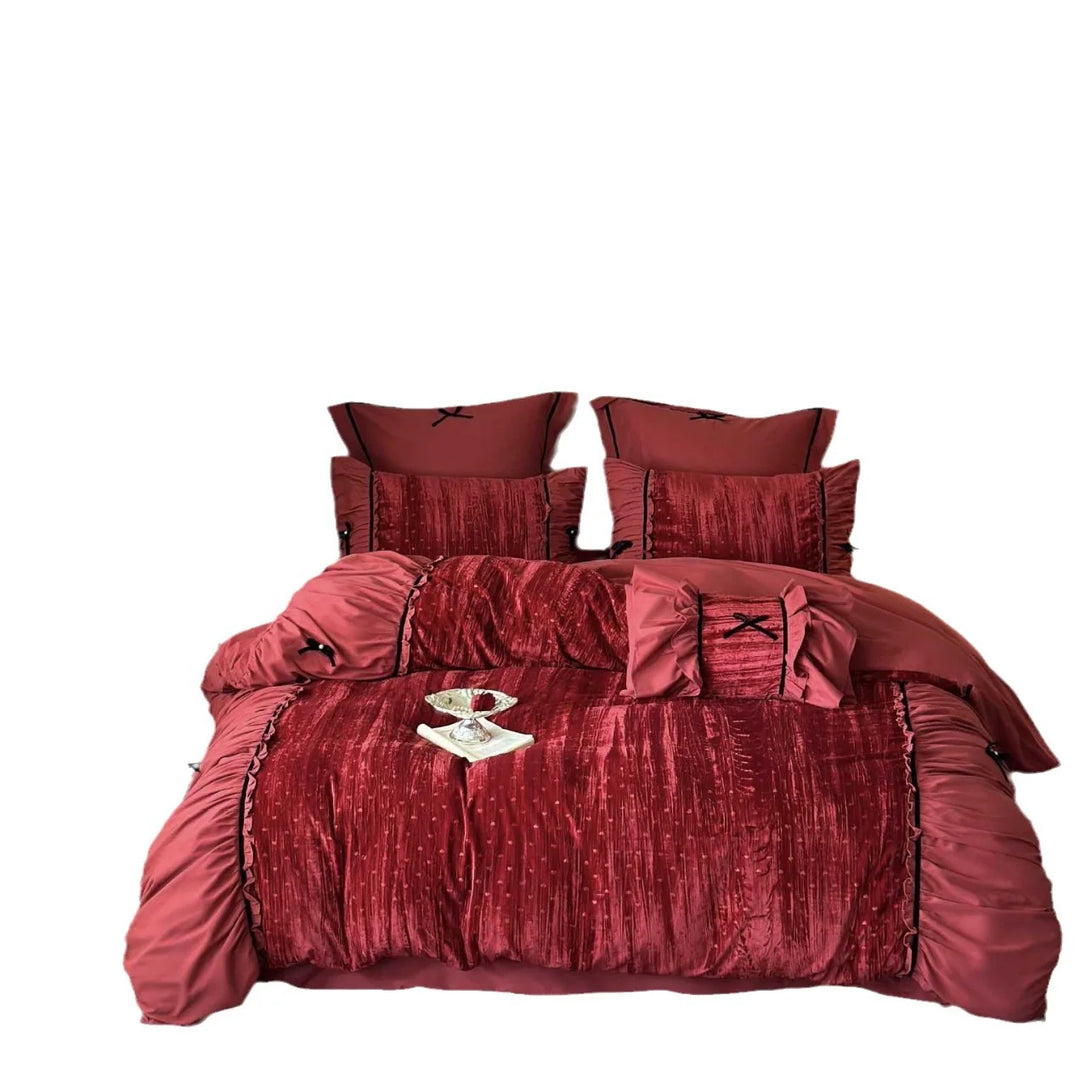 Damen Bettwäsche Set 180x200 mit Rüschen und Gestickten Schleifen 5
