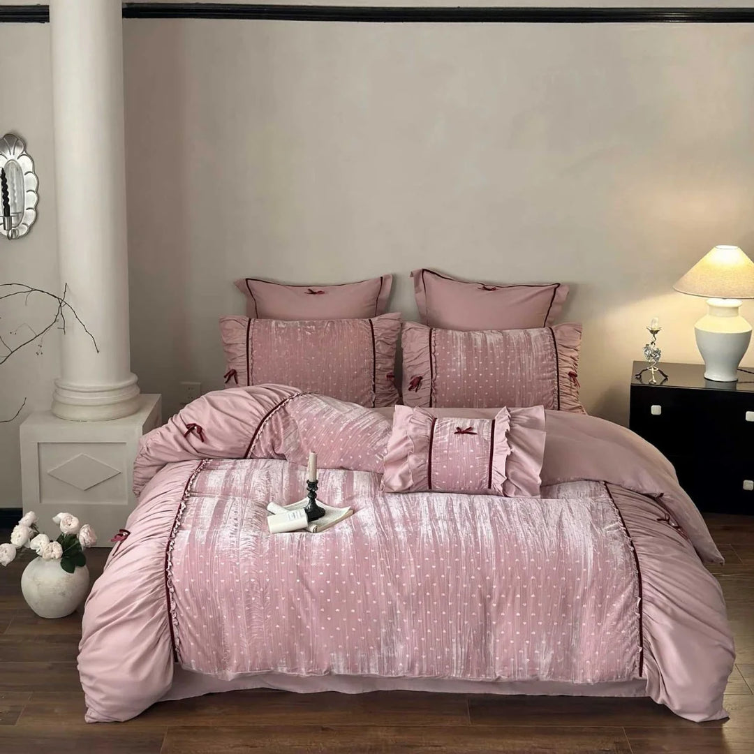 Damen Bettwäsche Set 180x200 mit Rüschen und Gestickten Schleifen 7