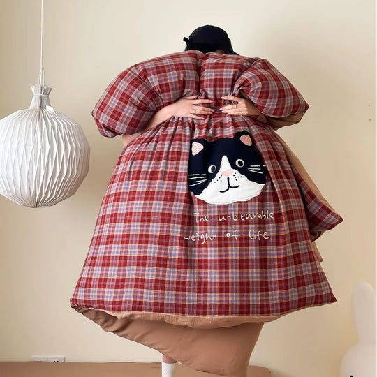 Damen Bettwäsche Set Karomuster mit Plüschbär-Applikation 4