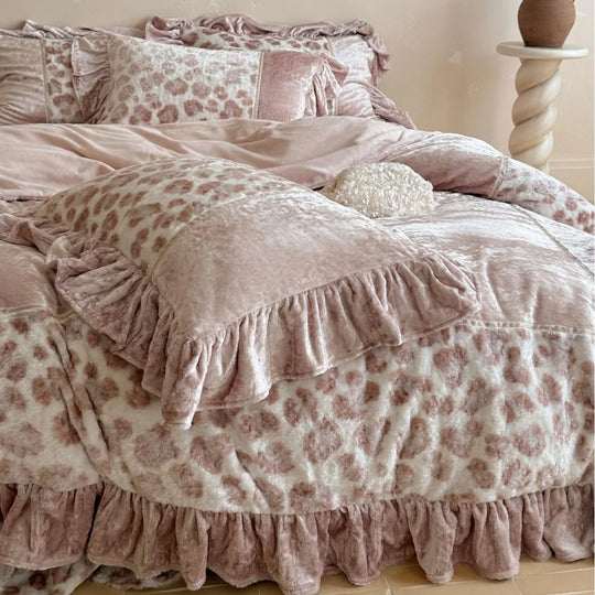 Damen Bettwäsche Set Leopardenmuster mit Rüschen 1