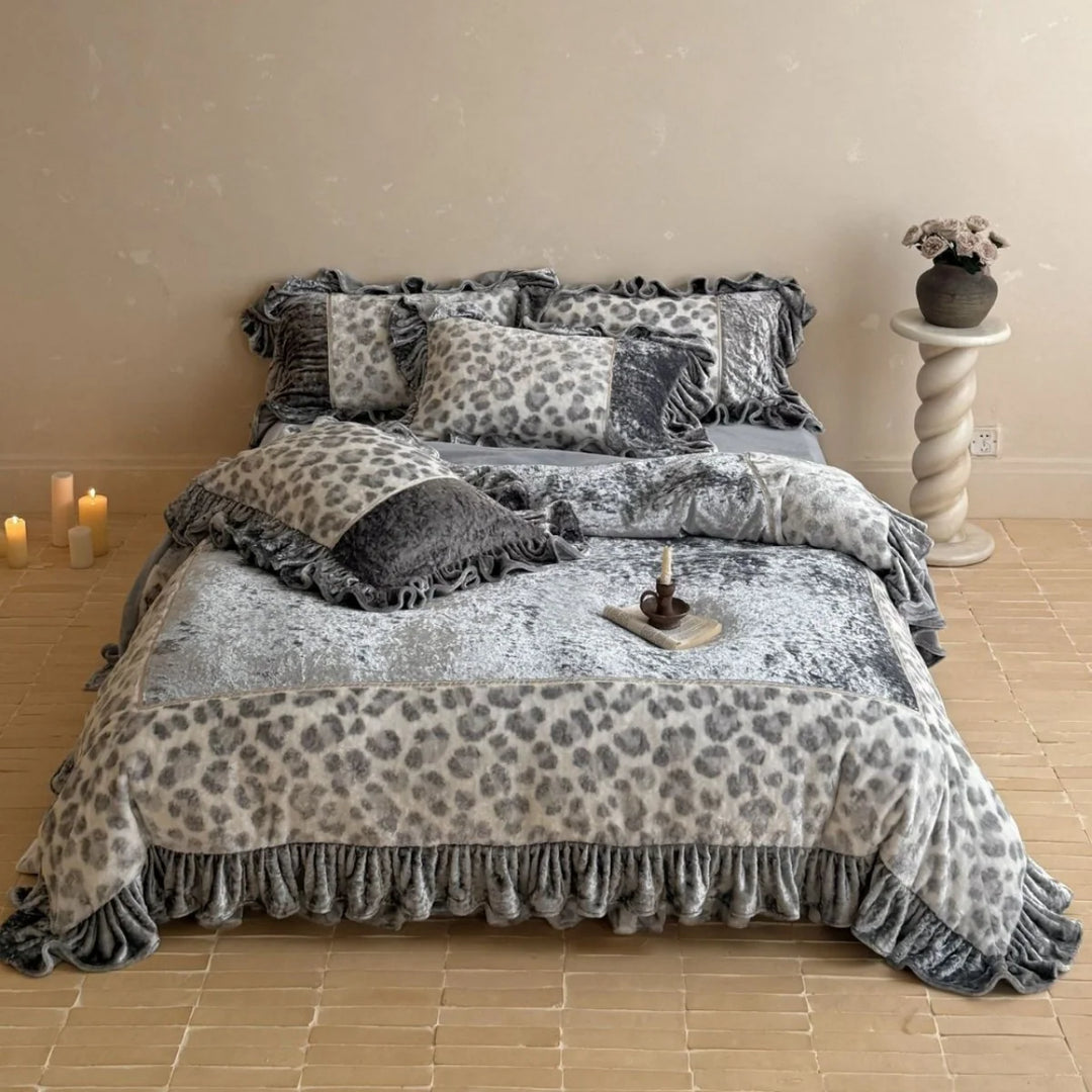 Damen Bettwäsche Set Leopardenmuster mit Rüschen 3