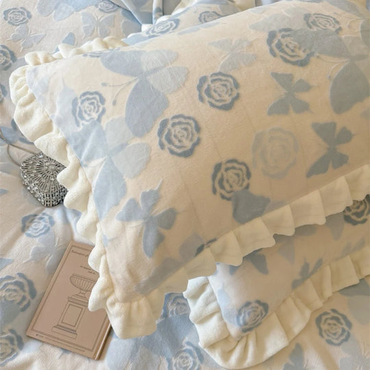 Damen Bettwäsche Set Musselin mit Rüschen und Gesteppter Decke 4