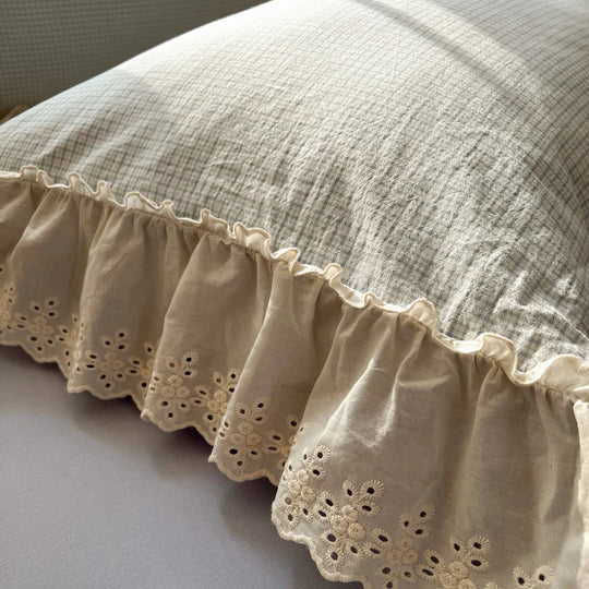Damen Bettwäsche Set Vichy-Karo mit Rüschen und Ösenborte 7
