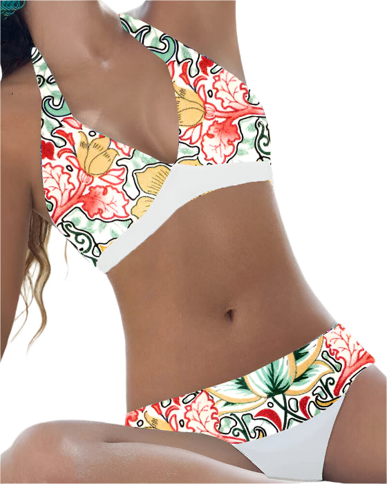 Damen Bikini Modern mit Blumenmuster und Polka-Dots 0