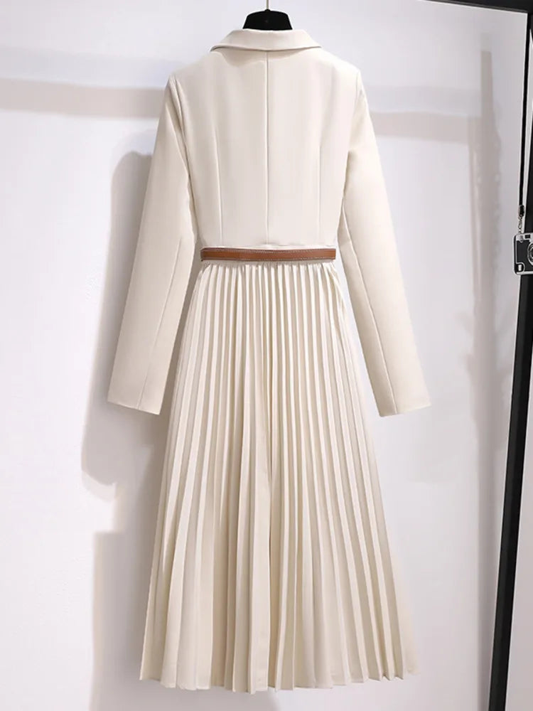 Damen Blazer Kleid mit Falten und Gürtel 2