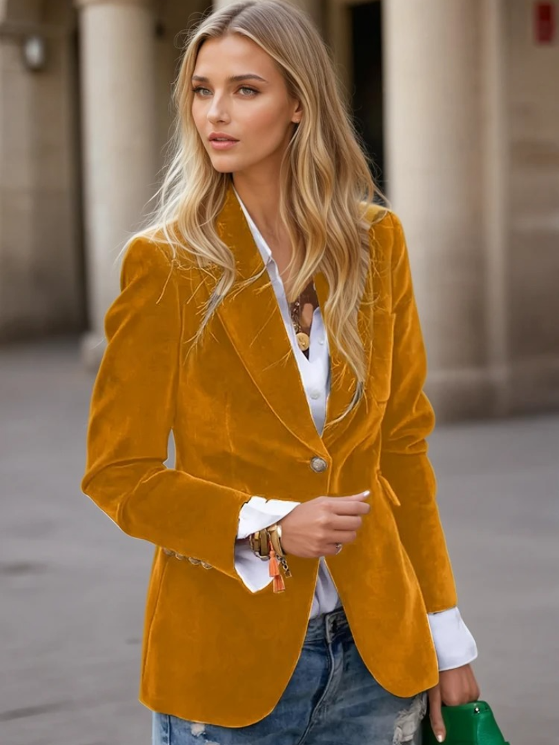 Damen Blazer Retro Elegant Ein-Knopf Samt 4