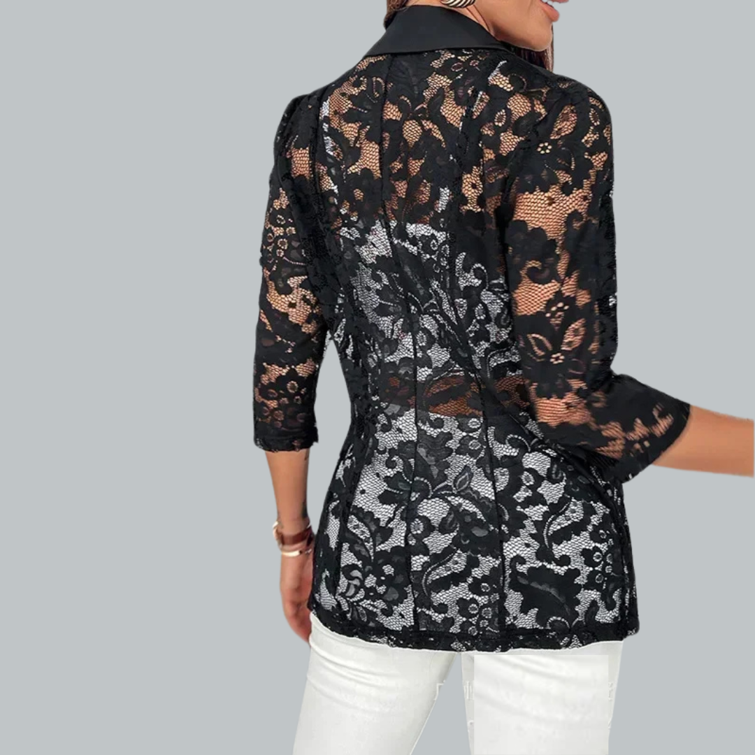 Damen Blazer Tailliert Spitze Leicht Polyester-Viskose-Mischung 1