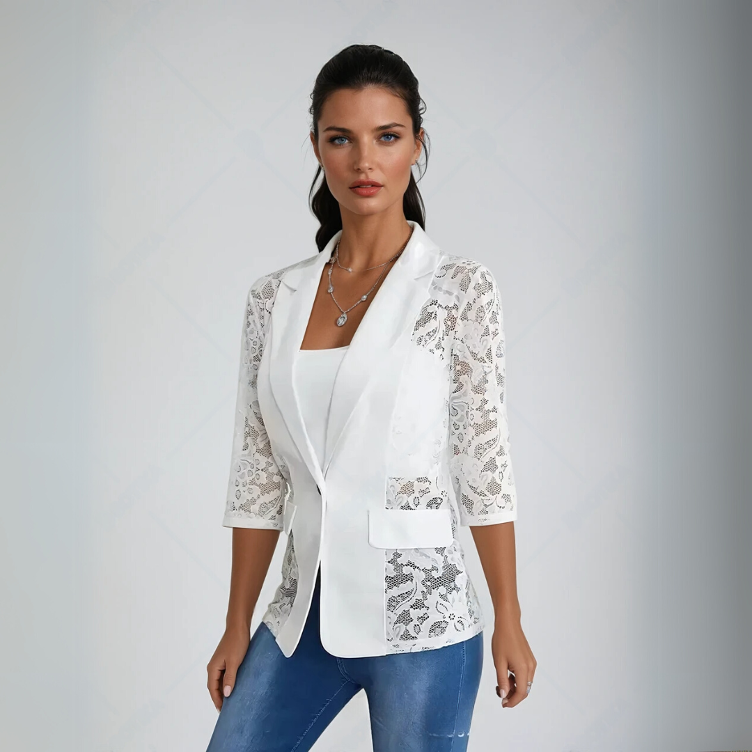 Damen Blazer Tailliert Spitze Leicht Polyester-Viskose-Mischung 2