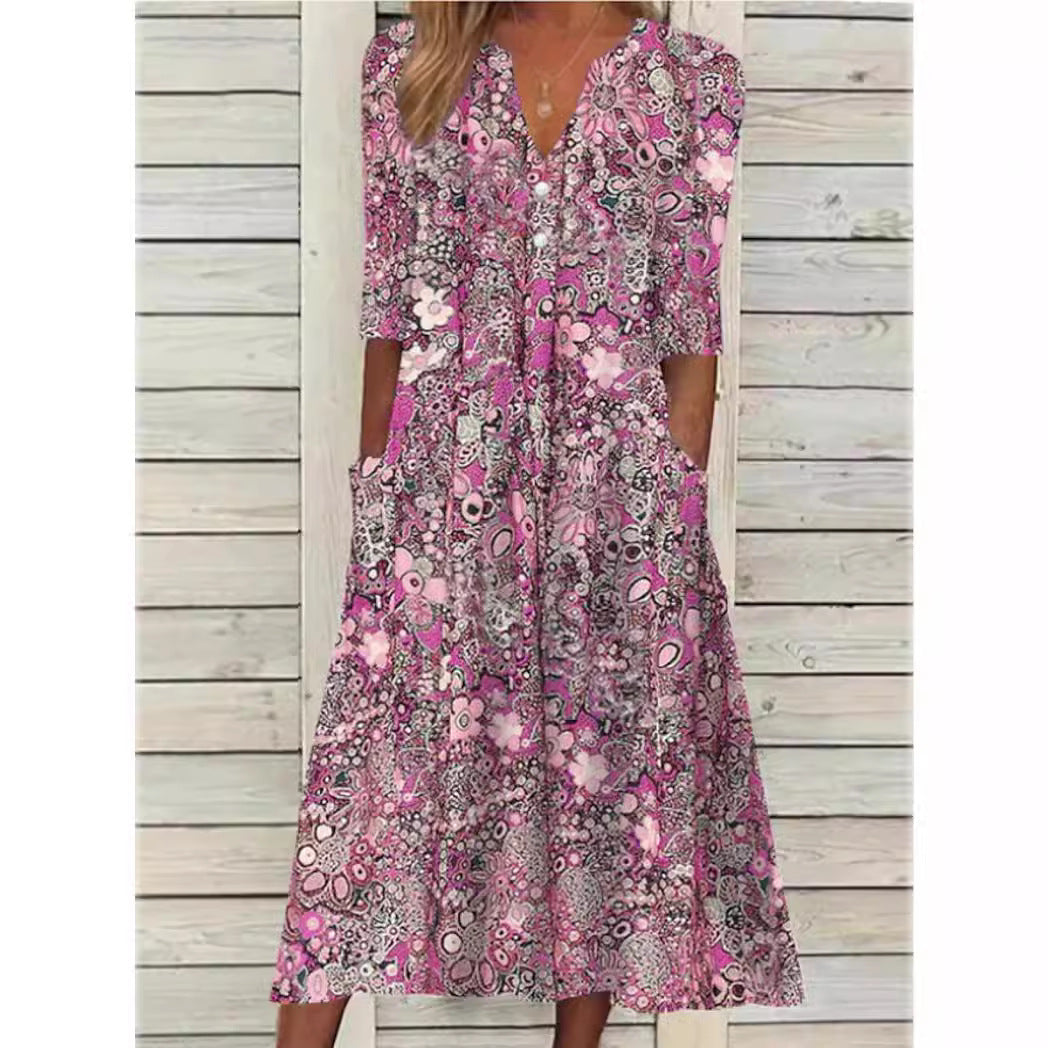Damen Blumenkleid Modernes Design Leichter Stoff 3