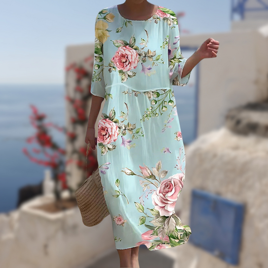 Damen Blumenmuster Kleid Elegante Baumwolle 1