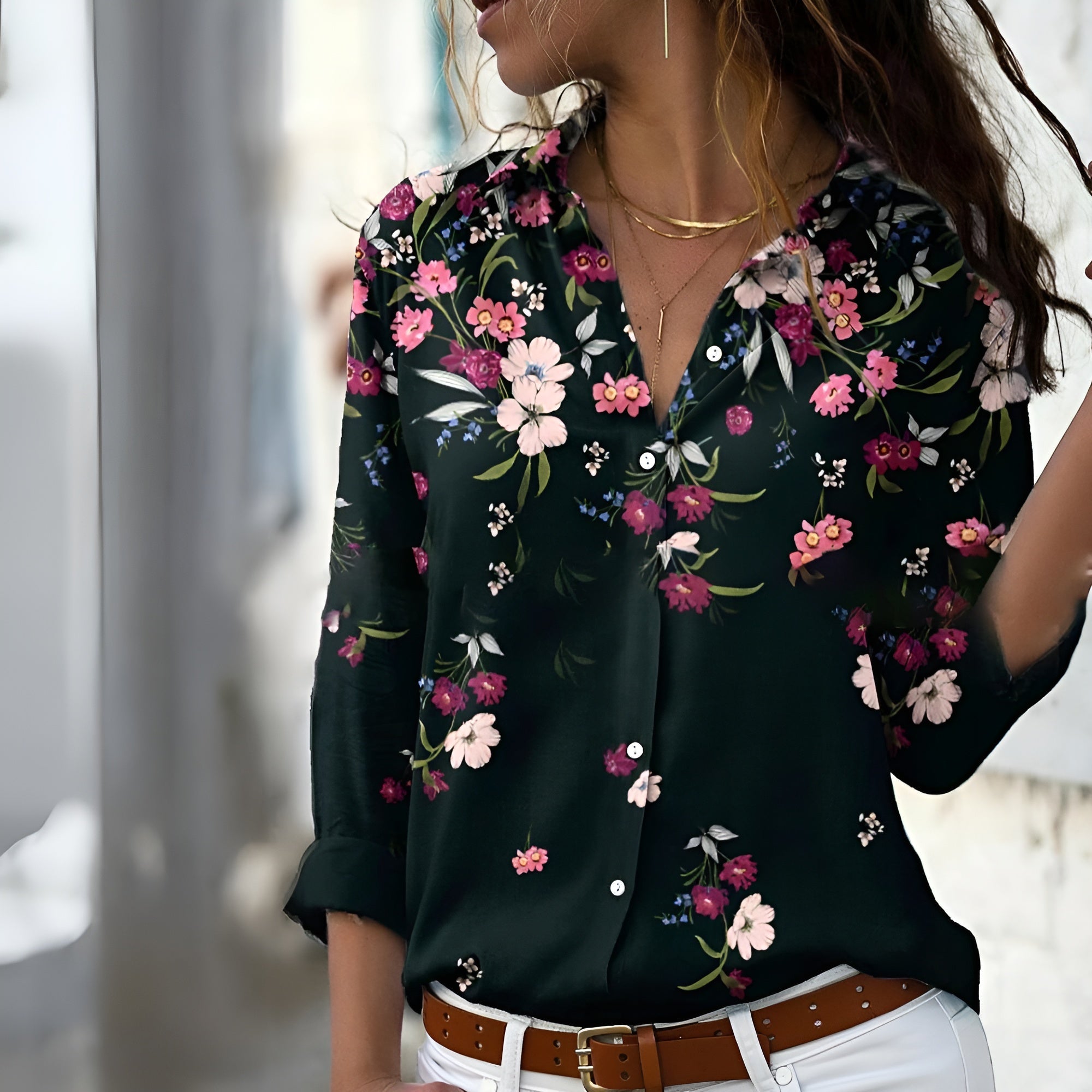 Damen Bluse Lässig mit Muster und Entspanntem Schnitt 3