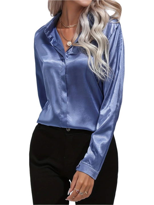 Damen Bluse Satin Chic Herbststil 0