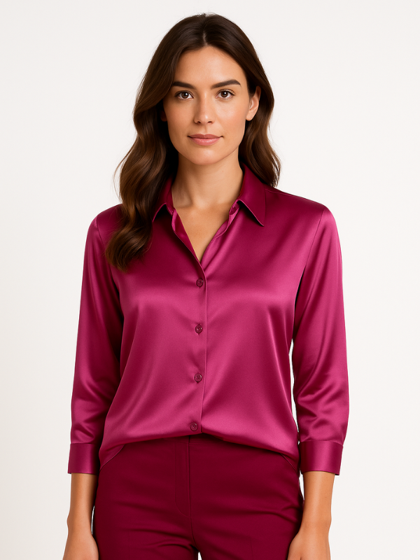 Damen Bluse Satin Knopfverschluss Elegant 1