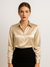 Damen Bluse Satin Knopfverschluss Elegant 2