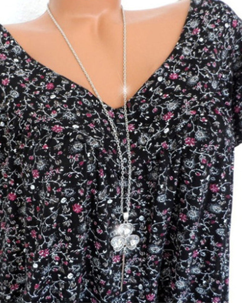 Damen Bluse V-Ausschnitt Kurzarm Leicht 4
