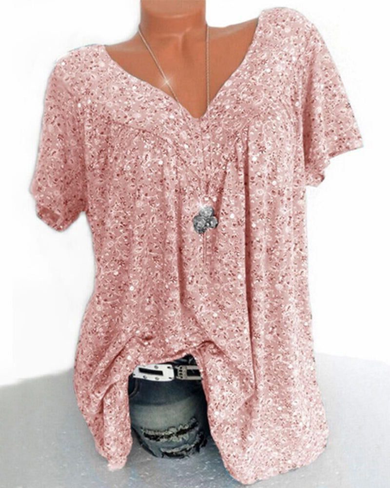 Damen Bluse V-Ausschnitt Kurzarm Leicht 6