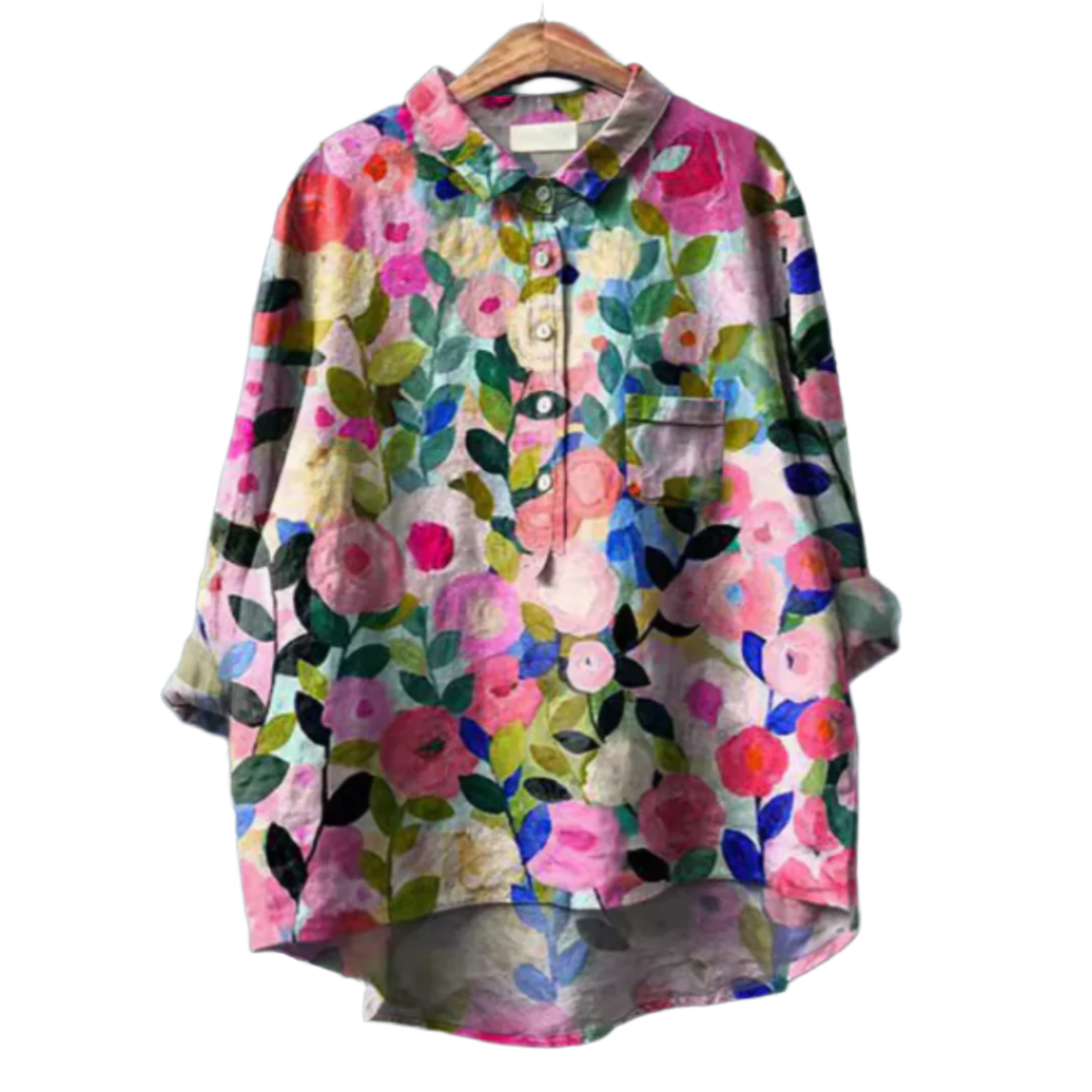 Damen Bluse mit Blumendruck Sommerlich Leicht 0