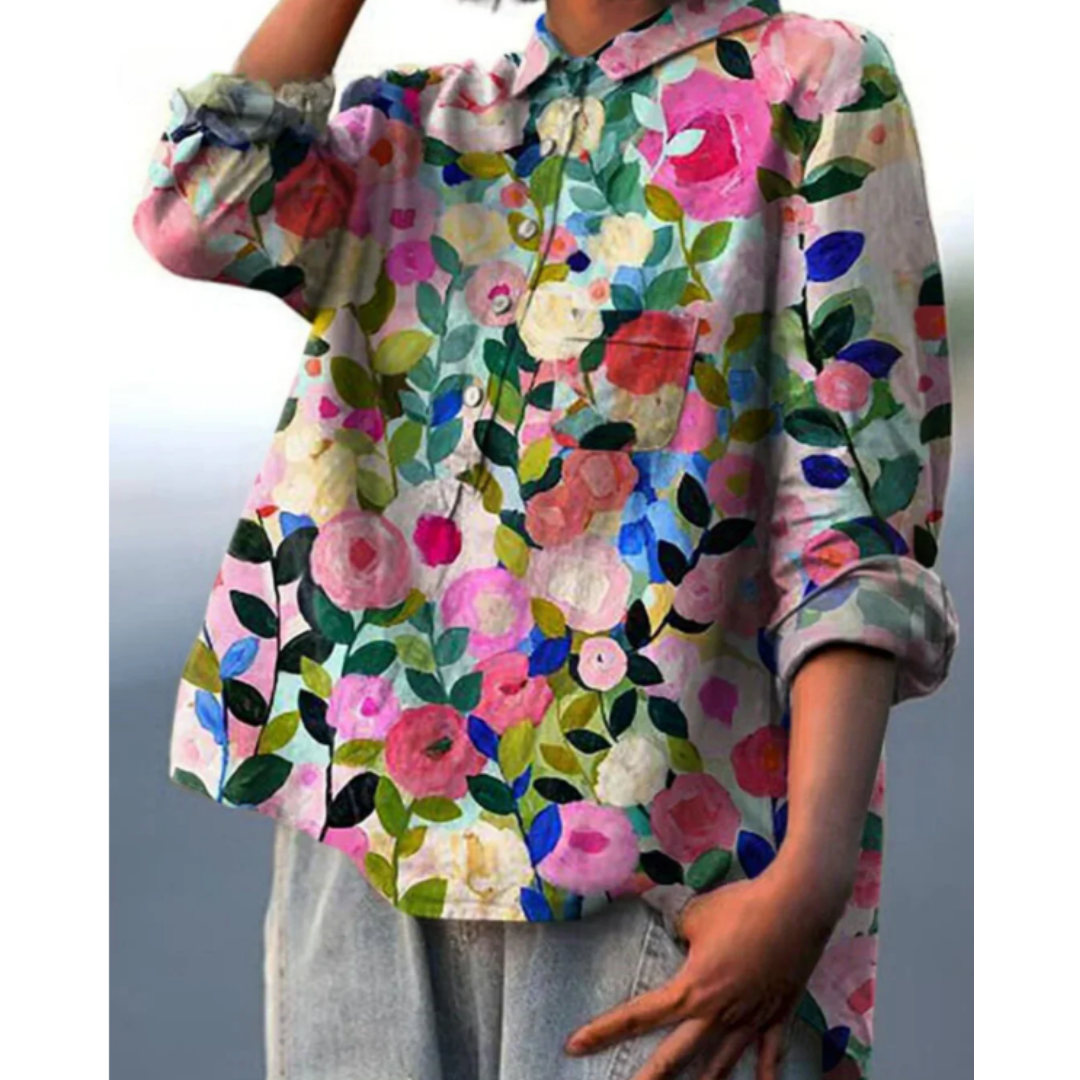 Damen Bluse mit Blumendruck Sommerlich Leicht 3