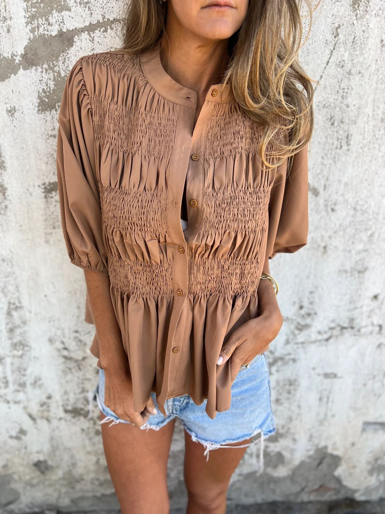 Damen Bluse mit Falten und entspannter Passform 1