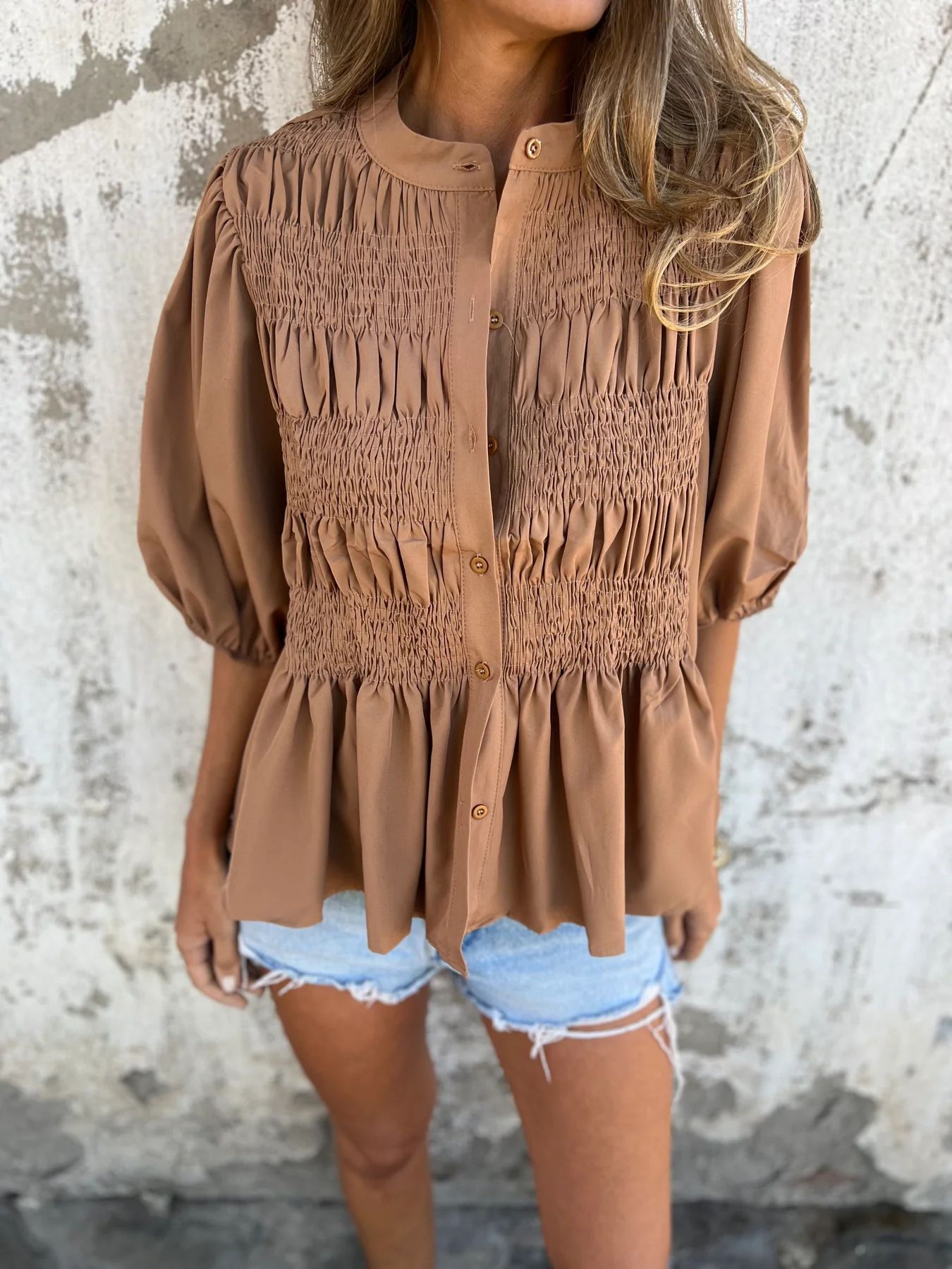 Damen Bluse mit Falten und entspannter Passform 2