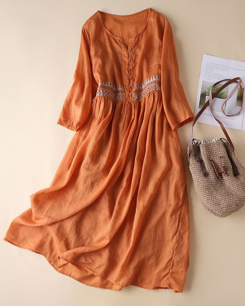 Damen Bohemian Kleid mit Baumwolle und Leinen 4