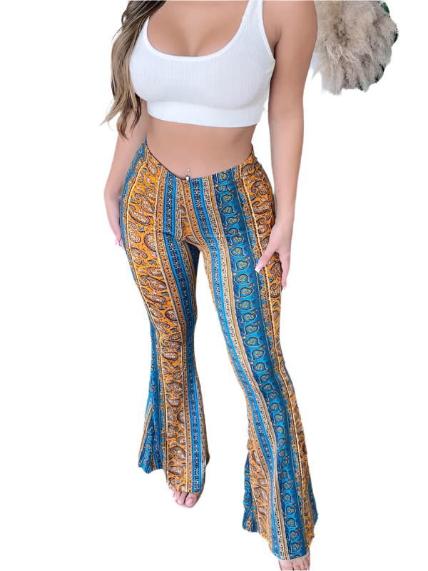 Damen Boho Druck Skinny Hosen mit Flared Beinen 0
