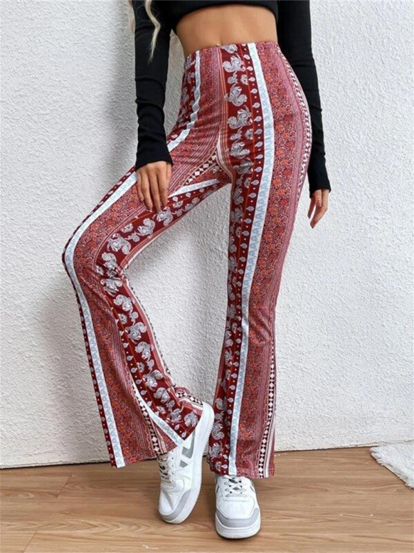 Damen Boho Druck Skinny Hosen mit Flared Beinen 9