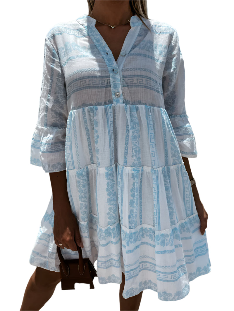 Damen Boho Kleid Luftig mit Verspieltem Muster 0