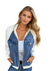 Damen Bomberjacke Klassisch Denim mit Strickärmeln 0