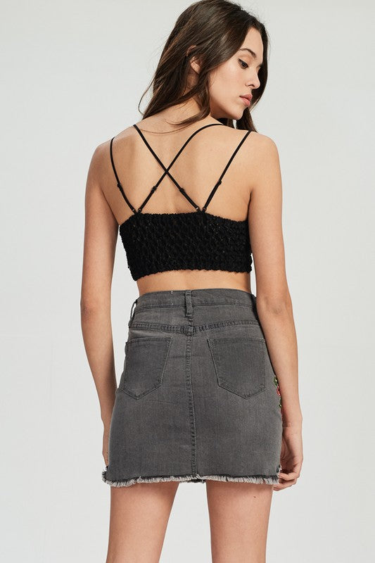 Damen Bralette mit Doppelträger und Spitzenbesatz in Grau 1