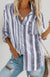 Damen Button-Up Oberteil Gestreift Leinen Mischung 8