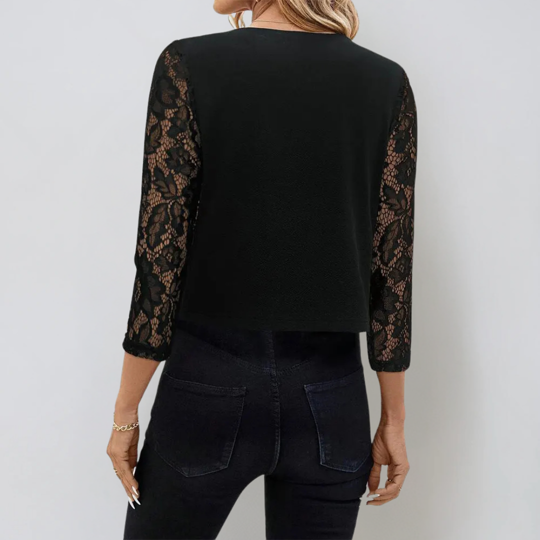 Damen Cardigan Offene Front mit Spitzenärmeln aus hochwertigem Stoff 1