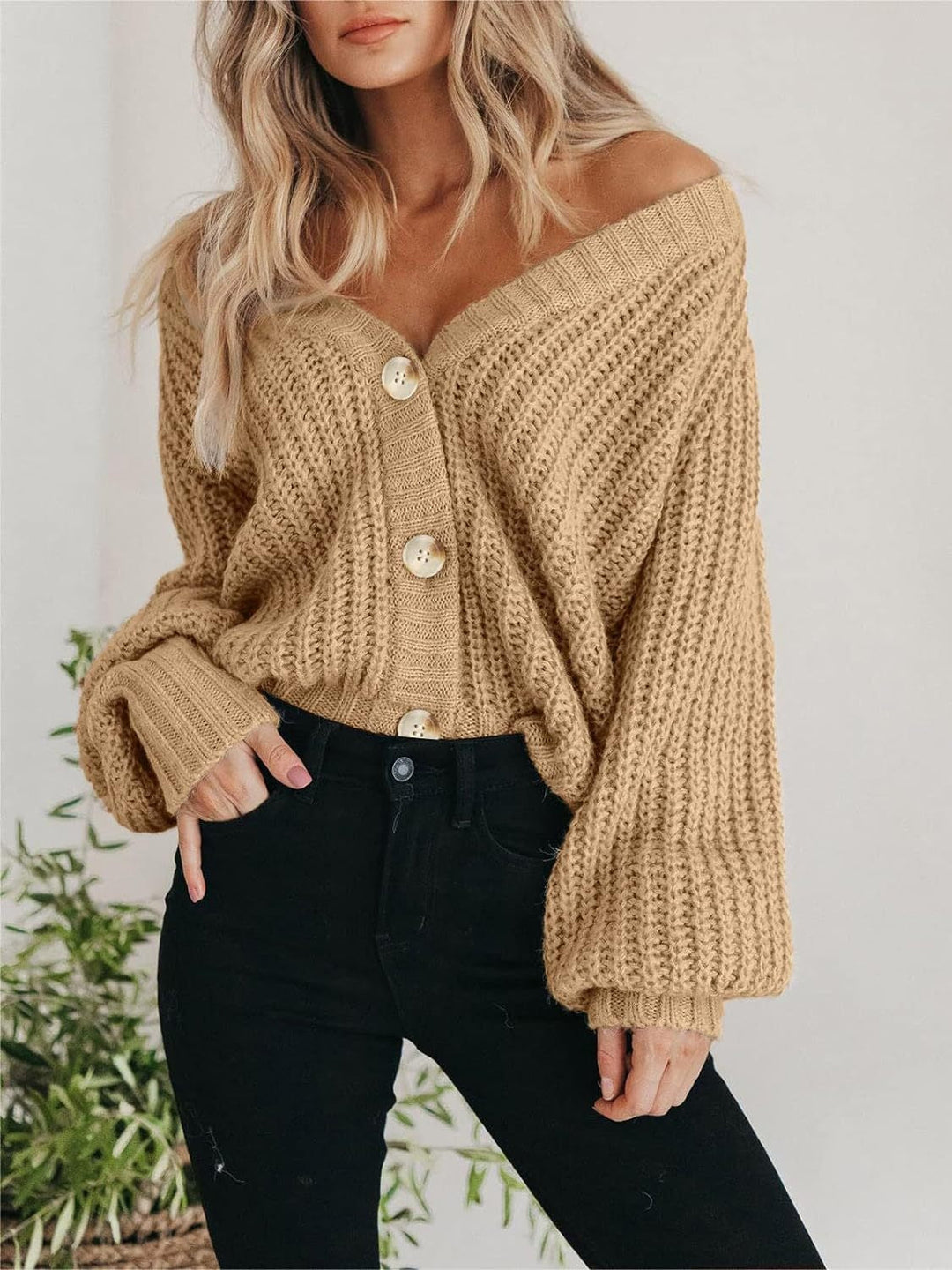 Damen Cardigan mit Knopfleiste und langen Ärmeln aus Polyester 3
