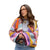 Damen Cardigan mit Regenbogenstreifen und Karomuster 1