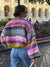 Damen Cardigan mit Regenbogenstreifen und Karomuster 3