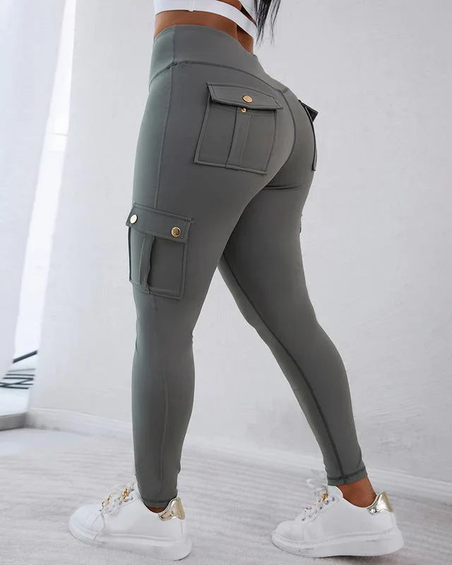 Damen Cargo Hose Hohe Taille Slim Fit Hochwertiger Stoff 4