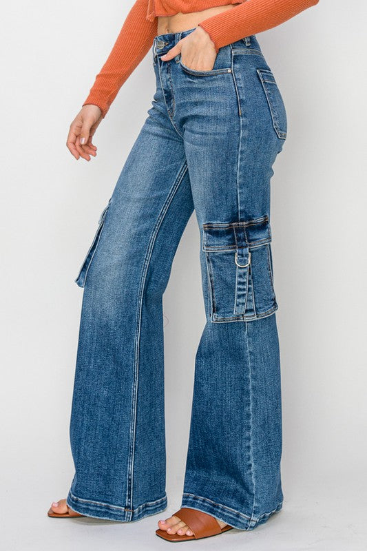Damen Cargo Jeans mit hohem Bund und Seitentaschen 3