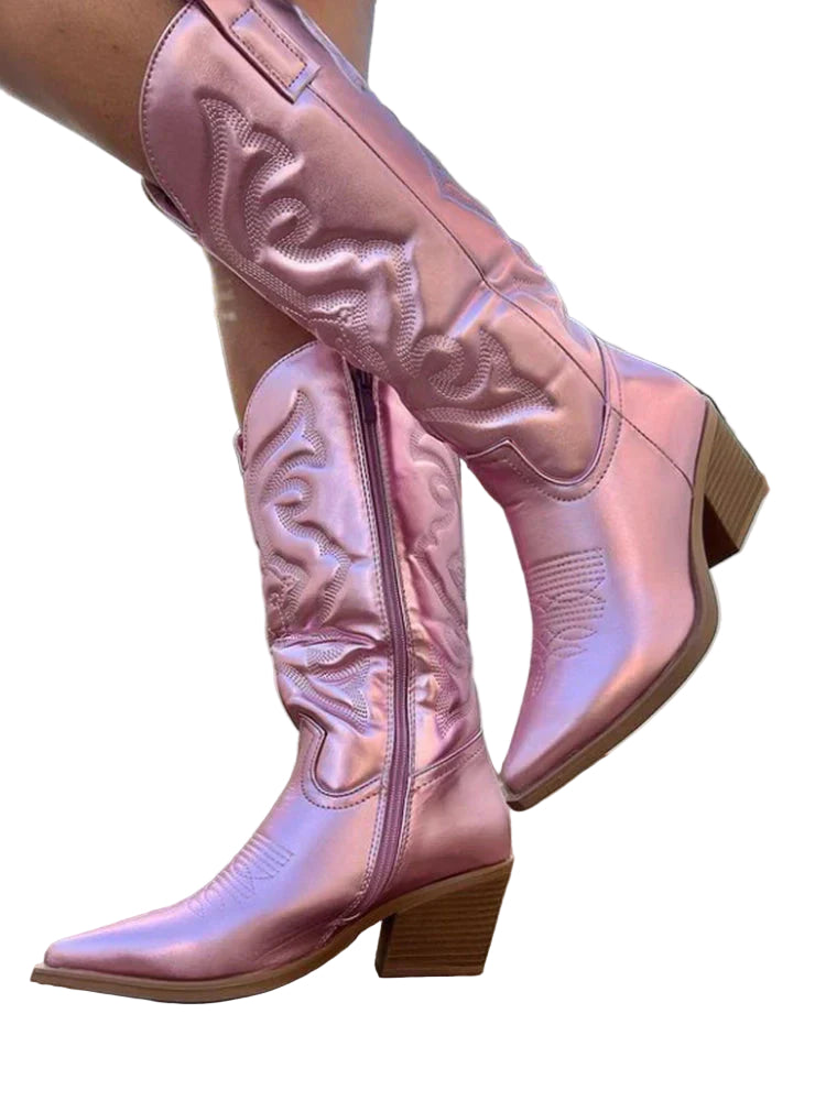 Damen Cowboystiefel Metallic Stil für Vielseitige Outfits 0