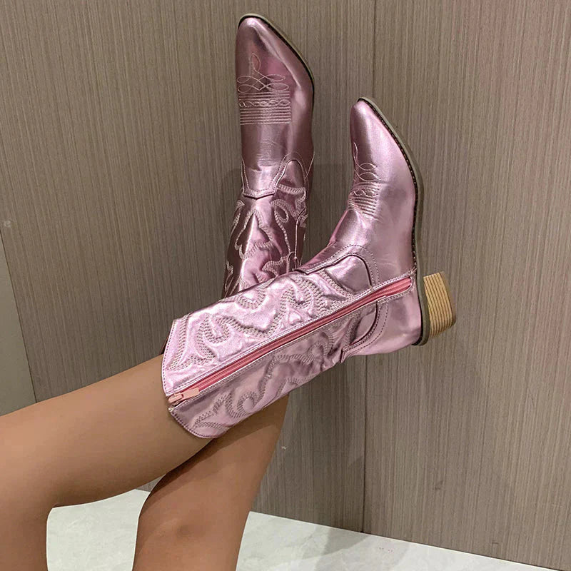 Damen Cowboystiefel Metallic Stil für Vielseitige Outfits 1