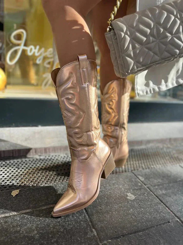 Damen Cowboystiefel Metallic Stil für Vielseitige Outfits 4