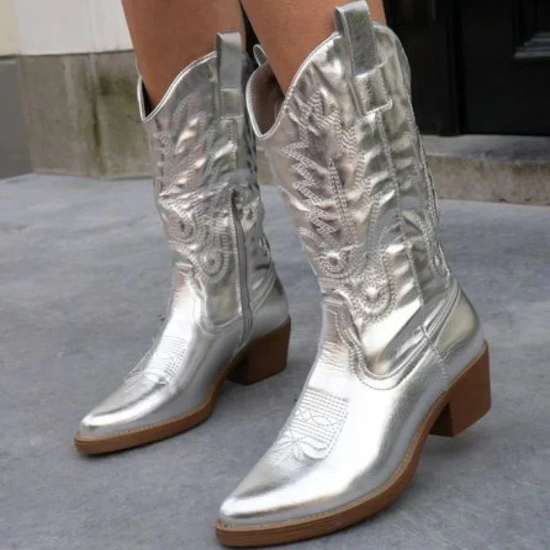 Damen Cowboystiefel Metallic Stil für Vielseitige Outfits 6