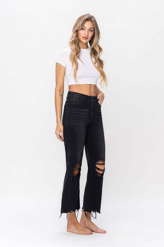 Damen Crop Flare Jeans Vintage 90er Schwarz 2